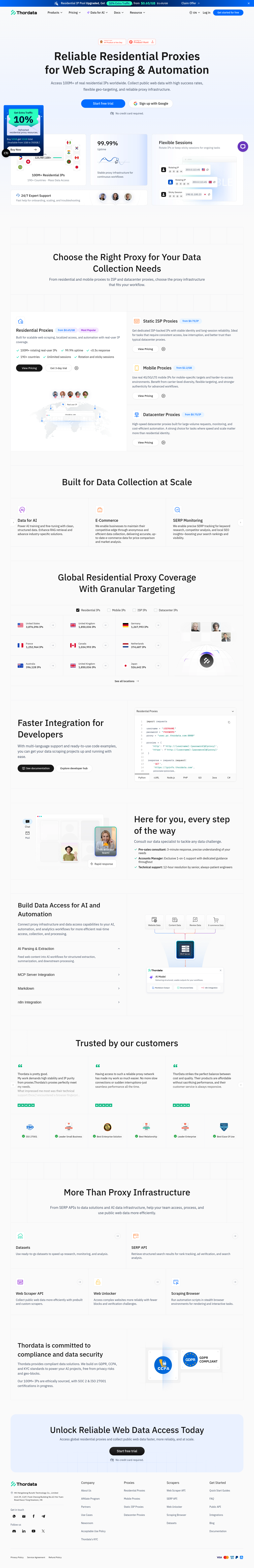 Nav section of thordata.com