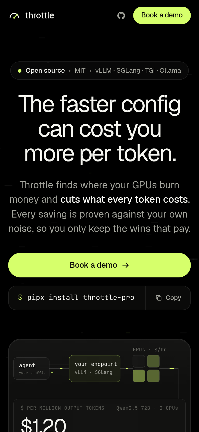 throttle-pro.com mobile capture of the first page