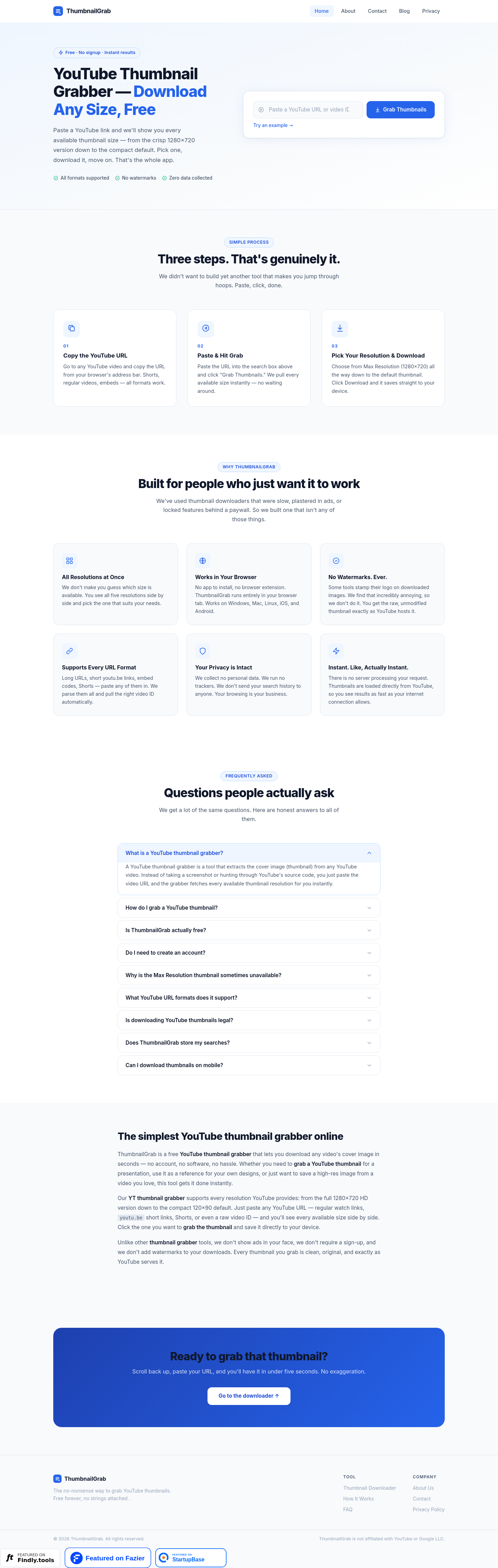 Nav section of thumbnailgrab.site