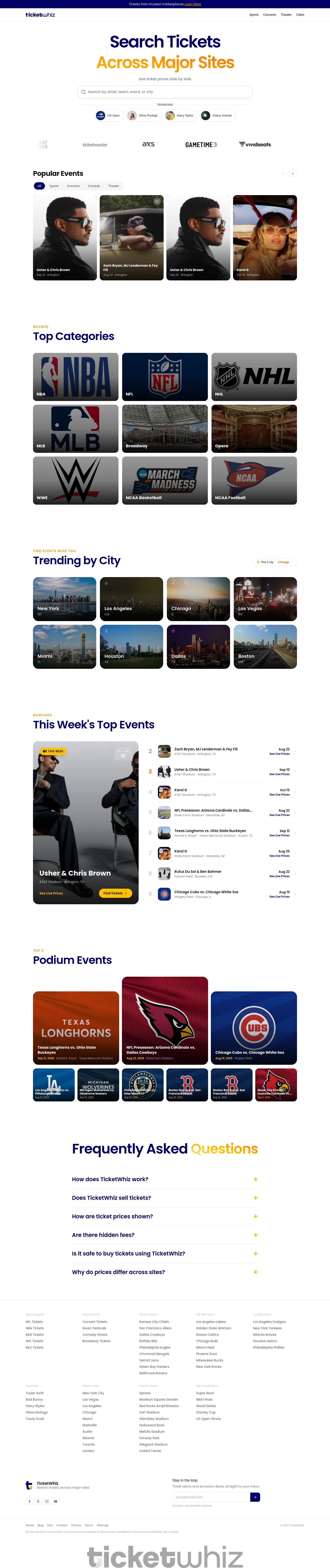 Nav section of ticketwhiz.com