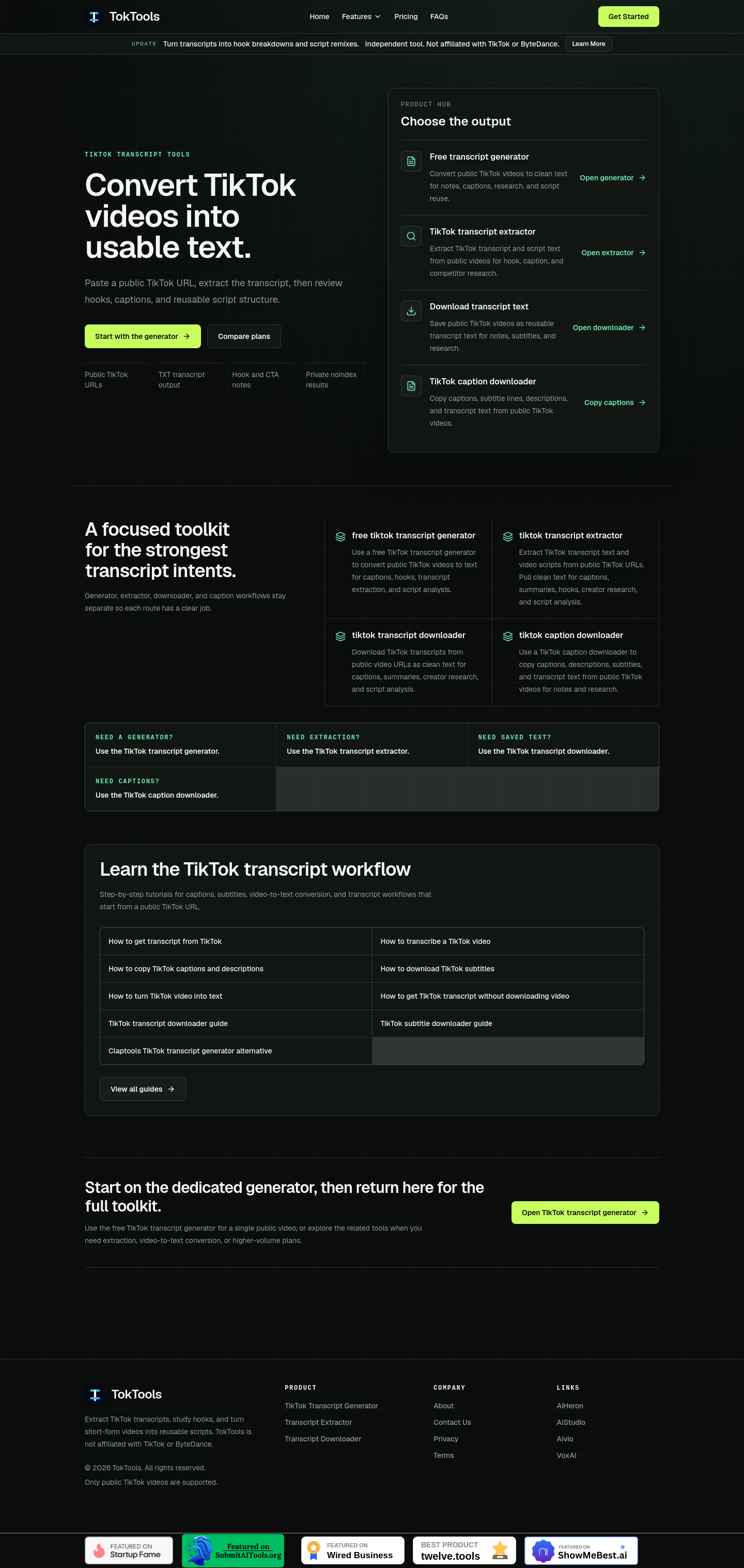 Nav section of tiktoklist.com