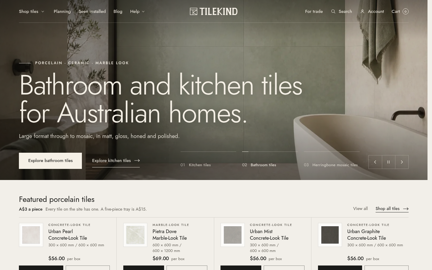 tilekind.com.au desktop capture of the first page