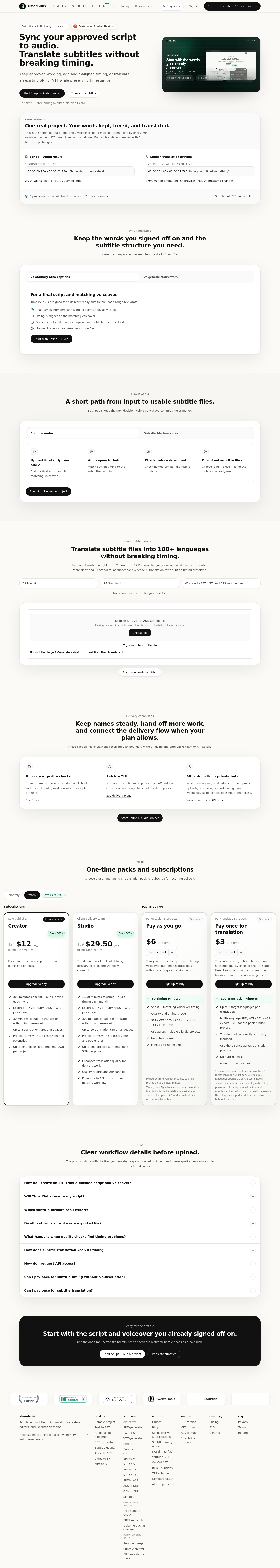 timedsubs.com — Hero + Logo Wall + Pricing + FAQ