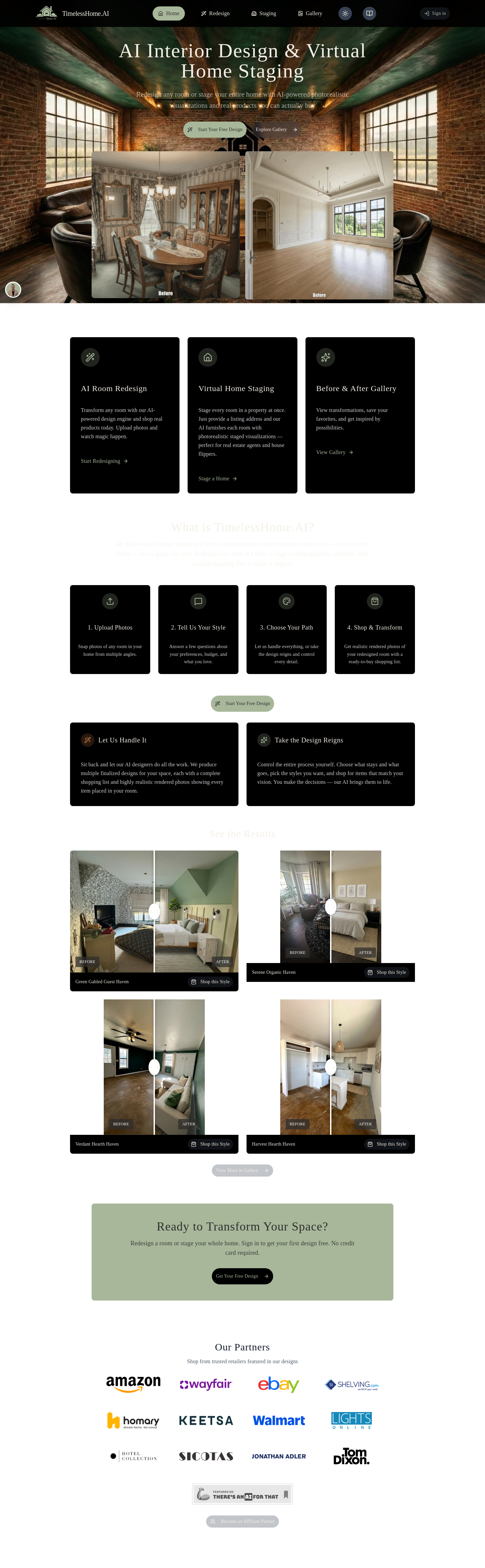 Nav section of timelesshome.ai