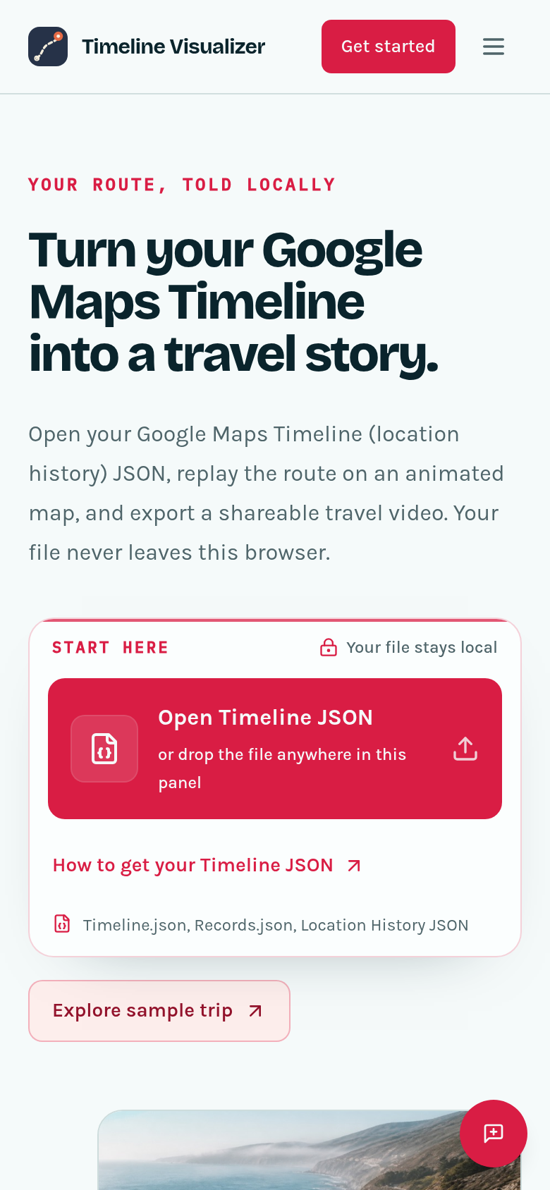 timelinevisualizer.org mobile capture of the first page