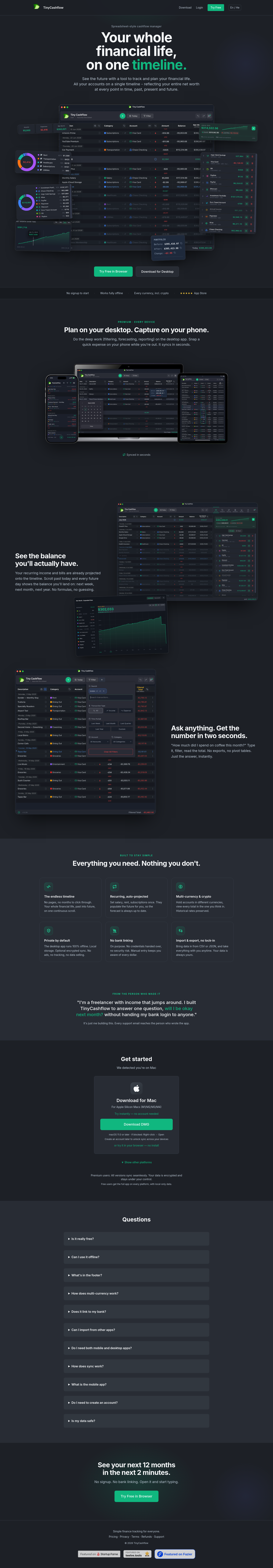 Nav section of tinycashflow.com