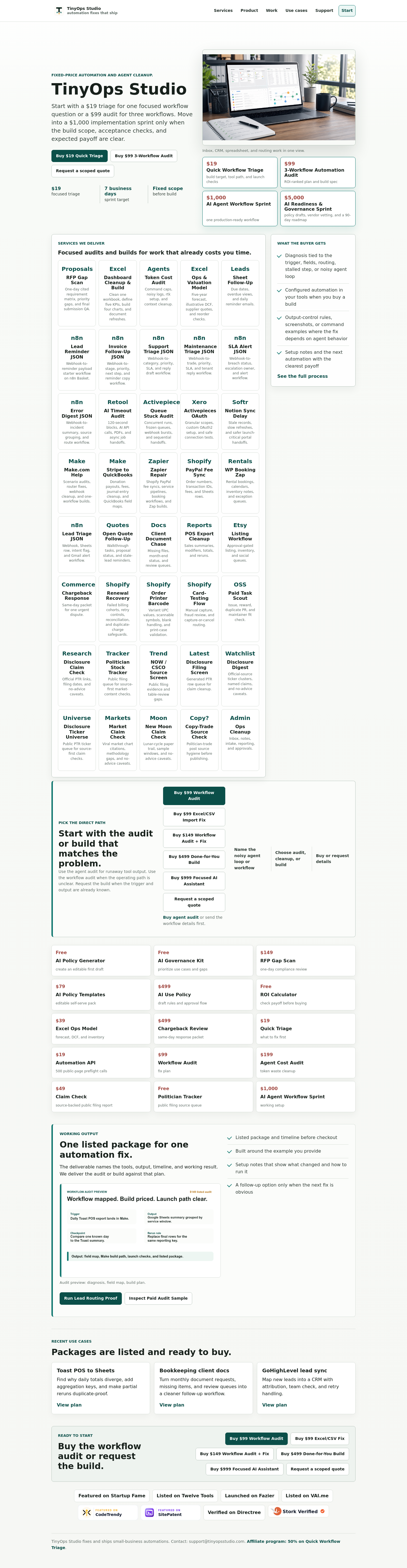 tinyopsstudio.com — Hero + Pricing