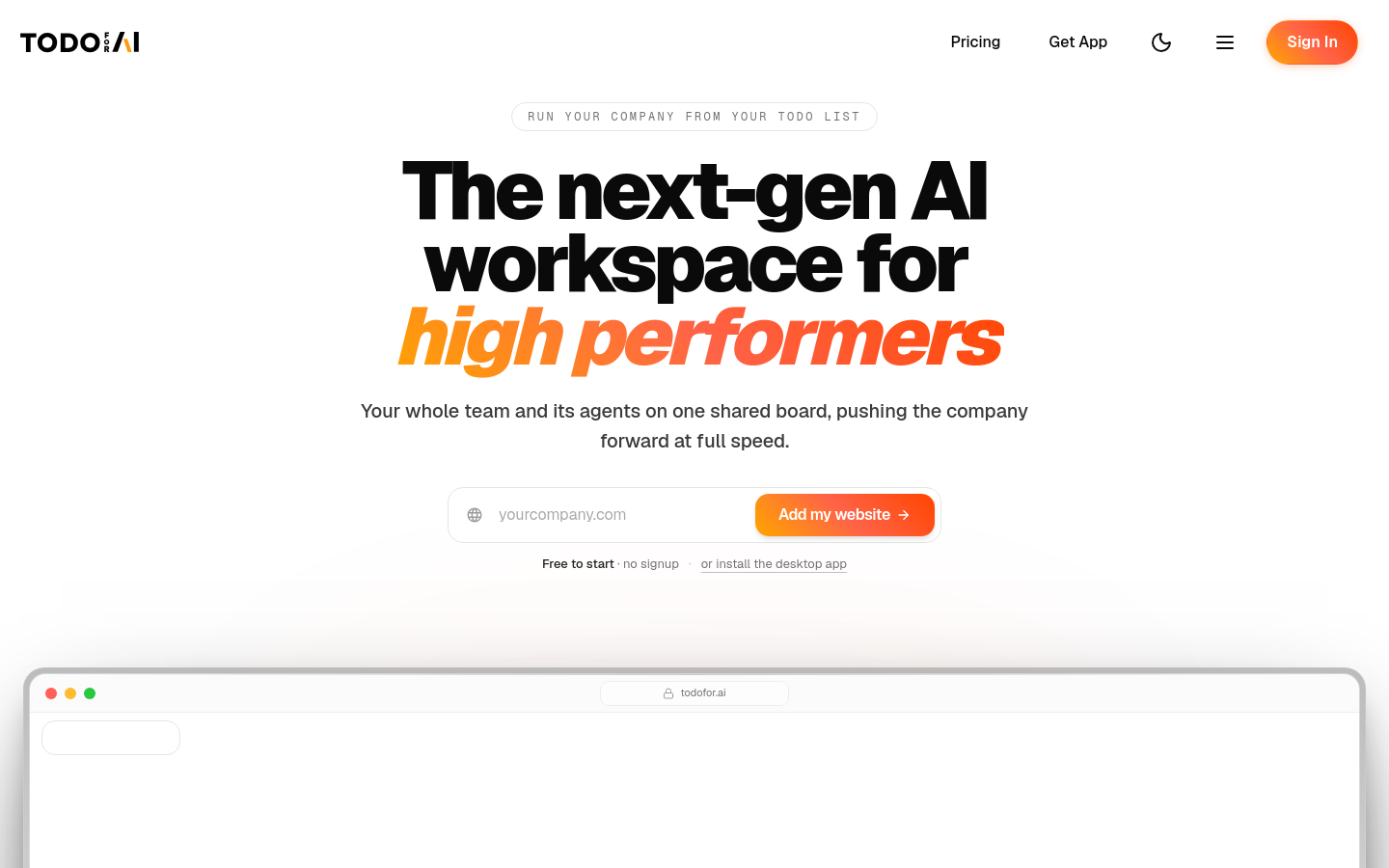 todofor.ai desktop capture of the first page
