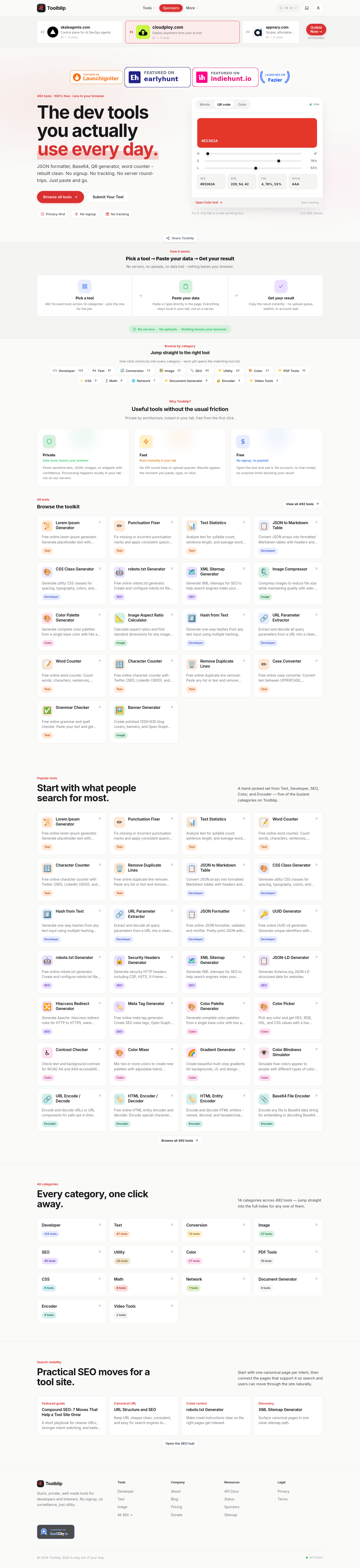 Nav section of toolblip.com