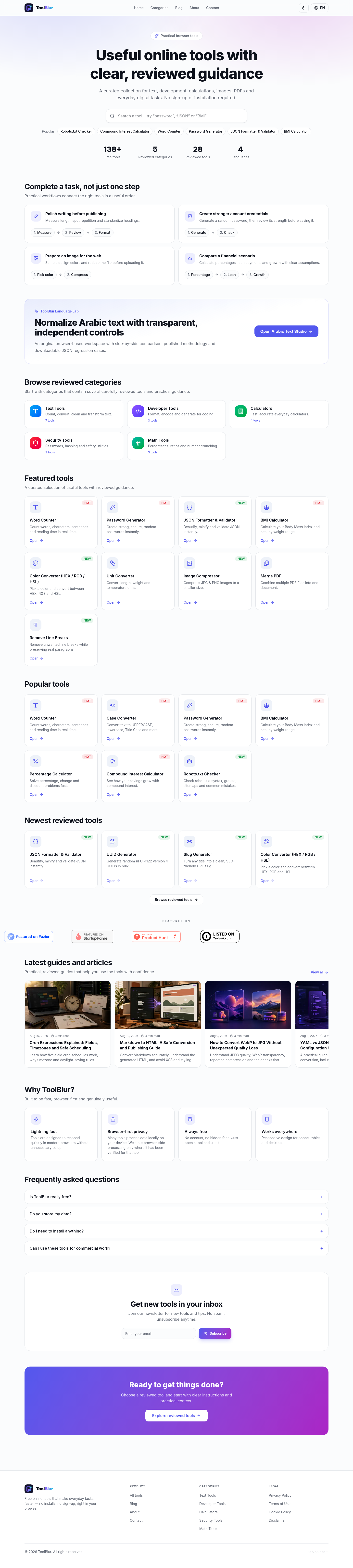Nav section of toolblur.com