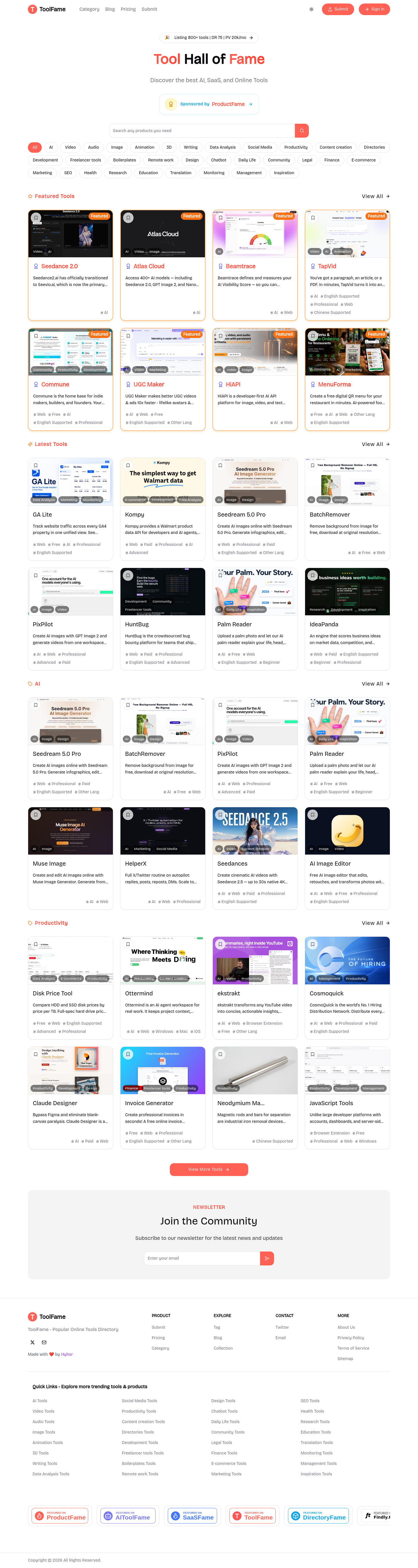 Nav section of toolfame.com