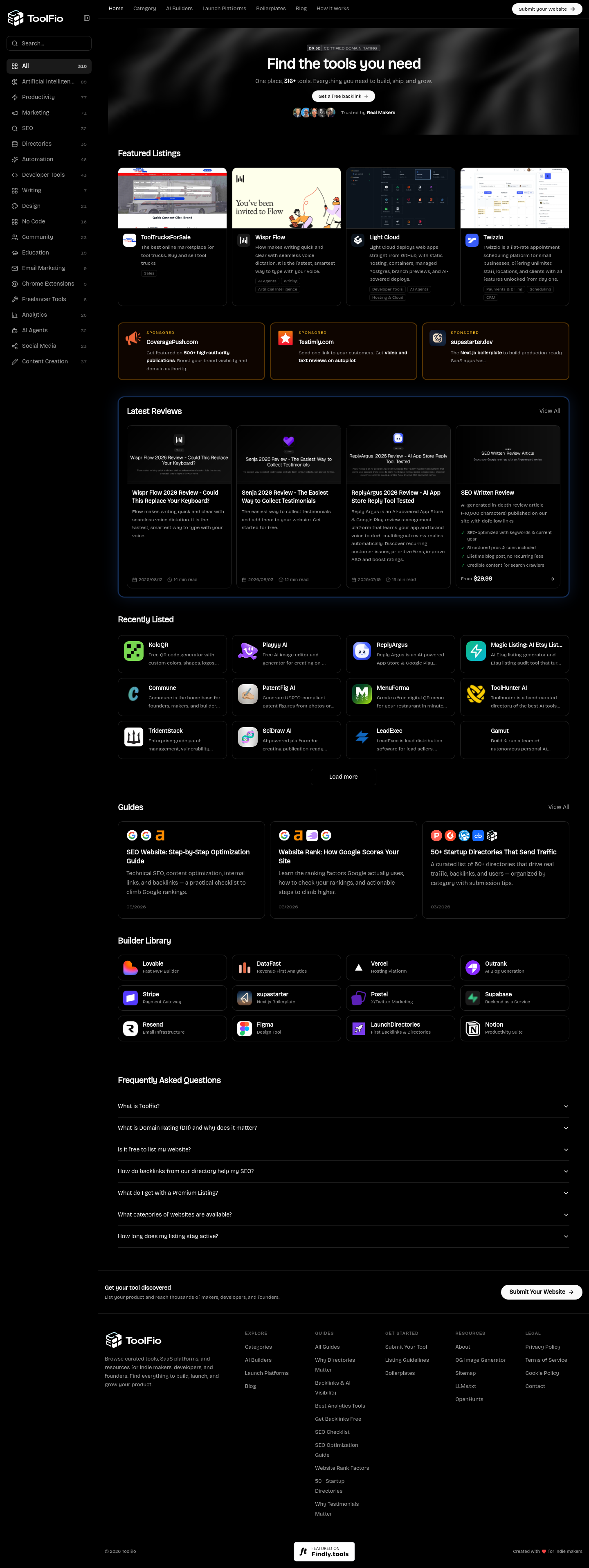 toolfio.com — Hero + Features