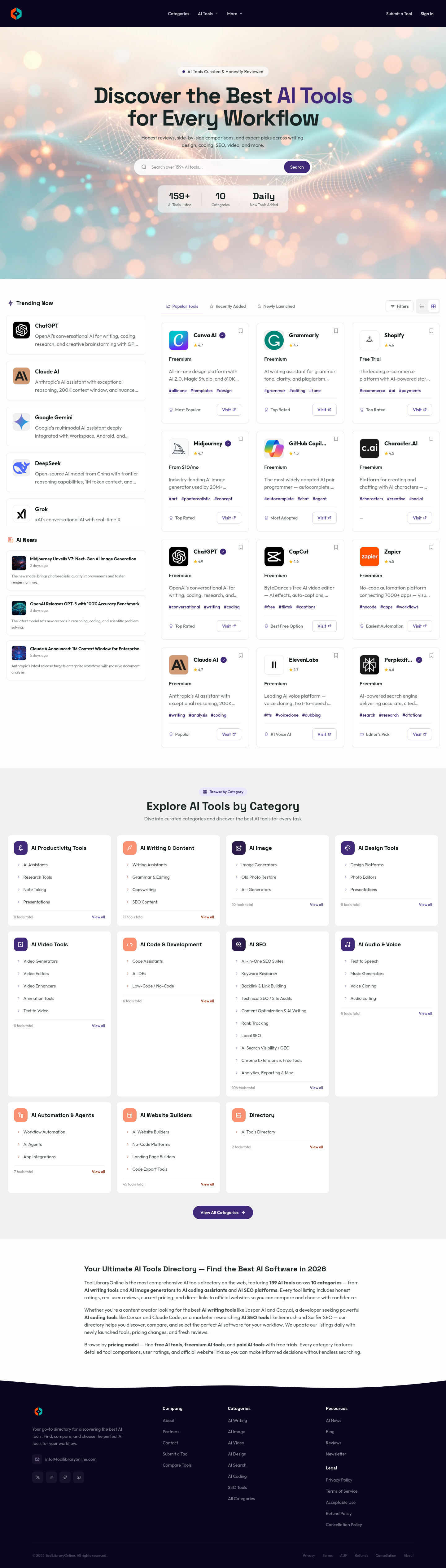 Nav section of toollibraryonline.com