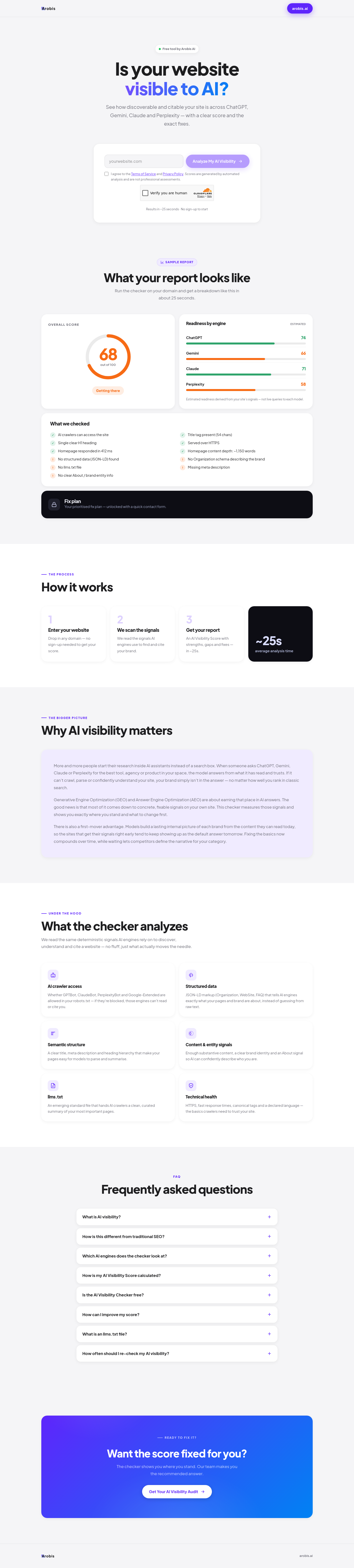 Hero section of tools.arobis.ai