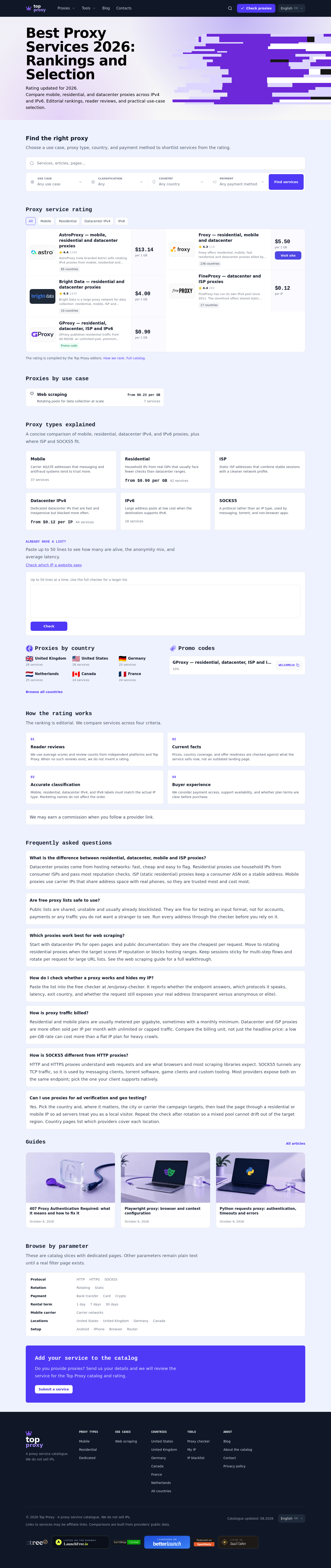 Nav section of top-proxy.com