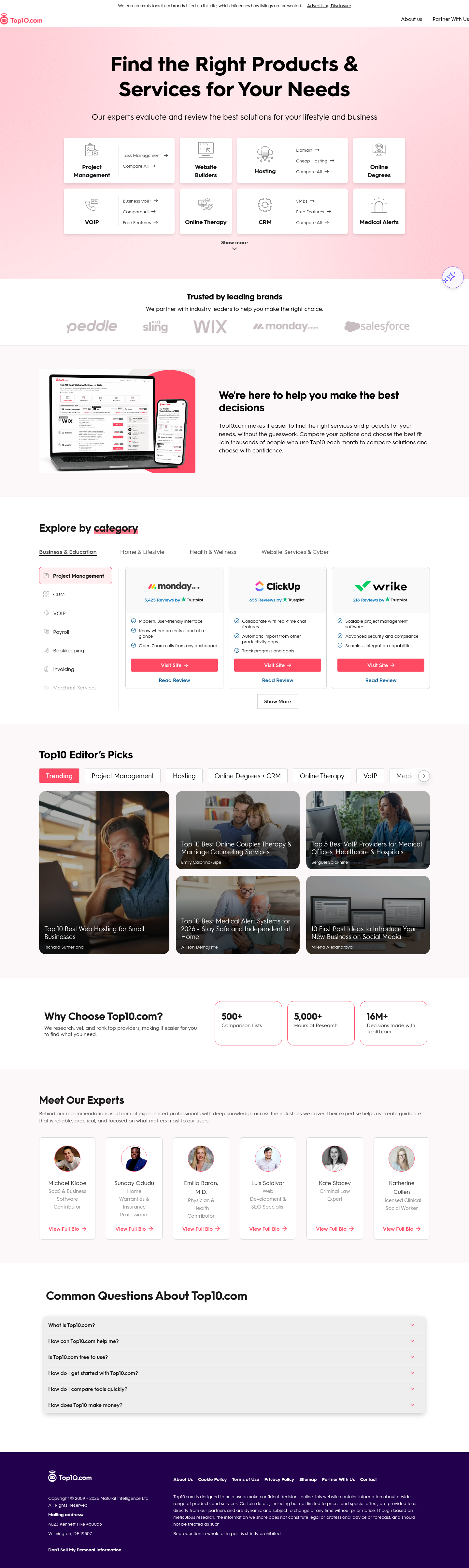 Nav section of top10.com