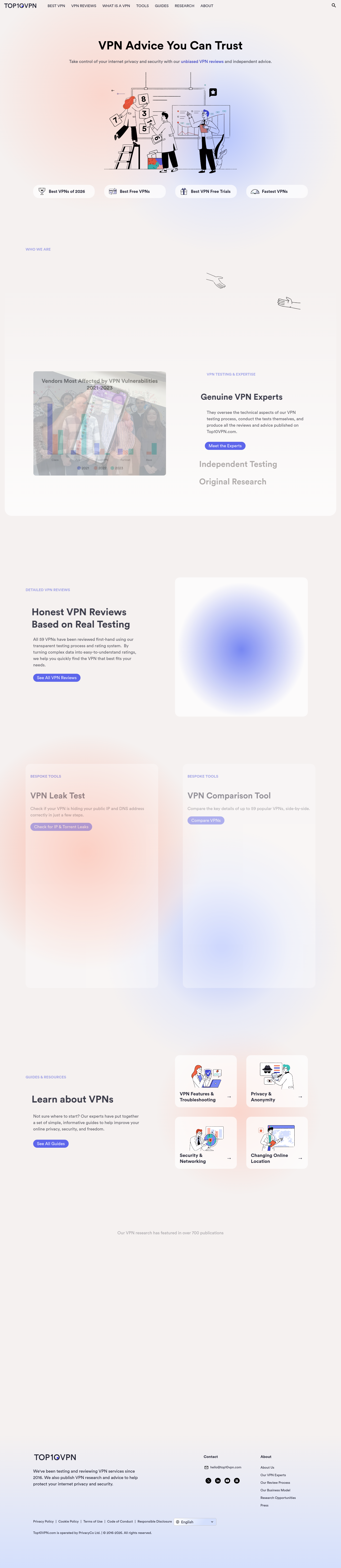 Nav section of top10vpn.com