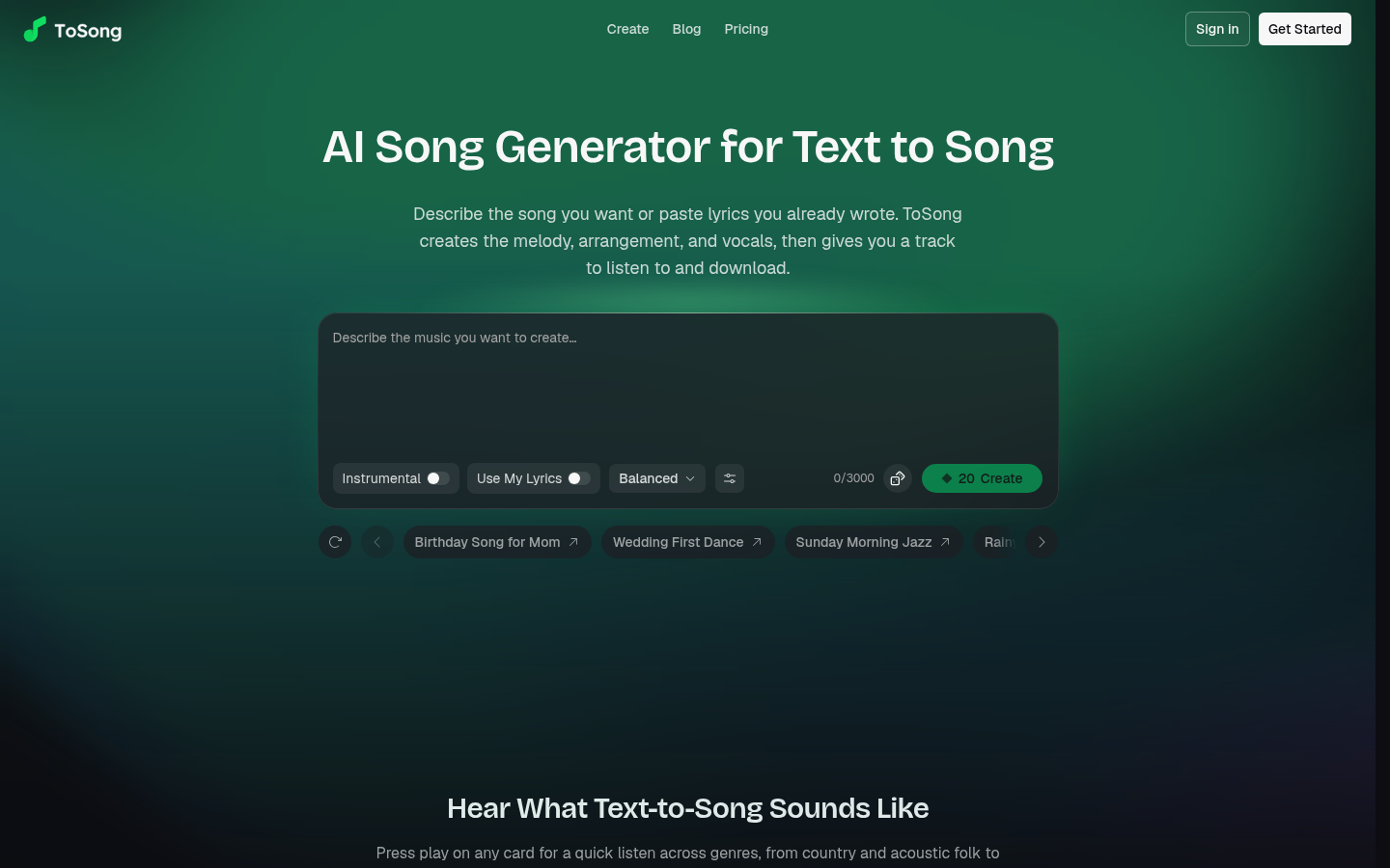 tosong.app desktop capture of the first page