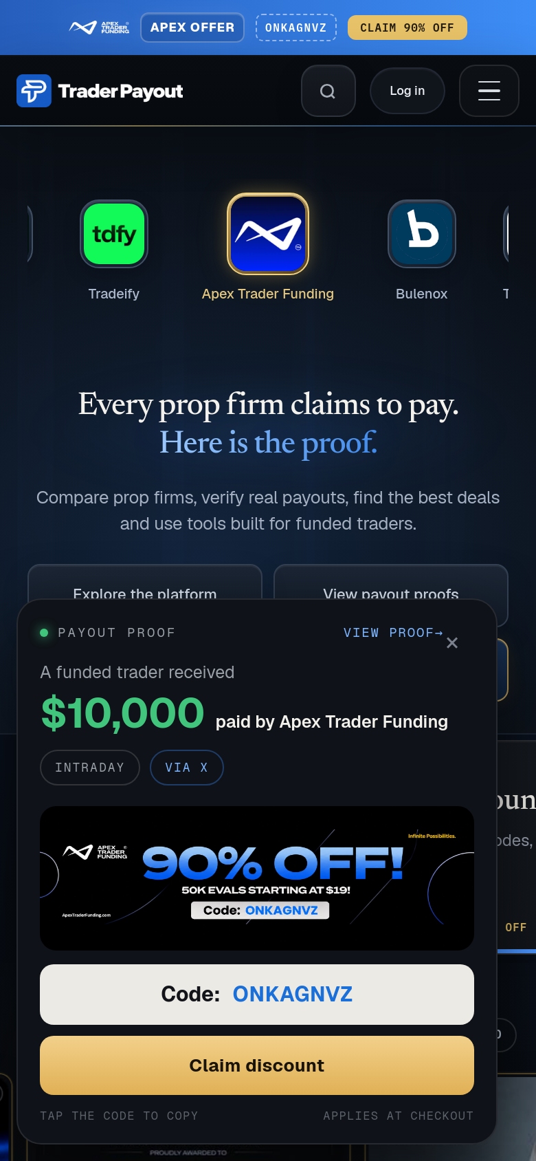 traderpayout.com mobile capture of the first page
