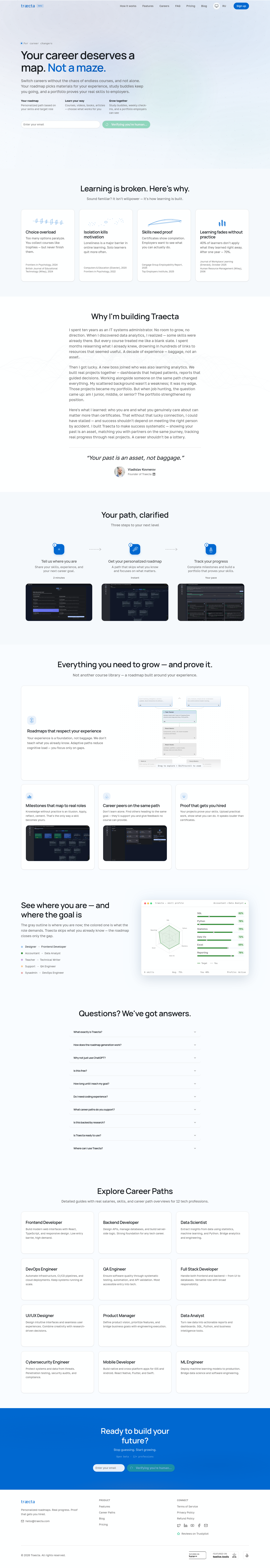 Nav section of traecta.com