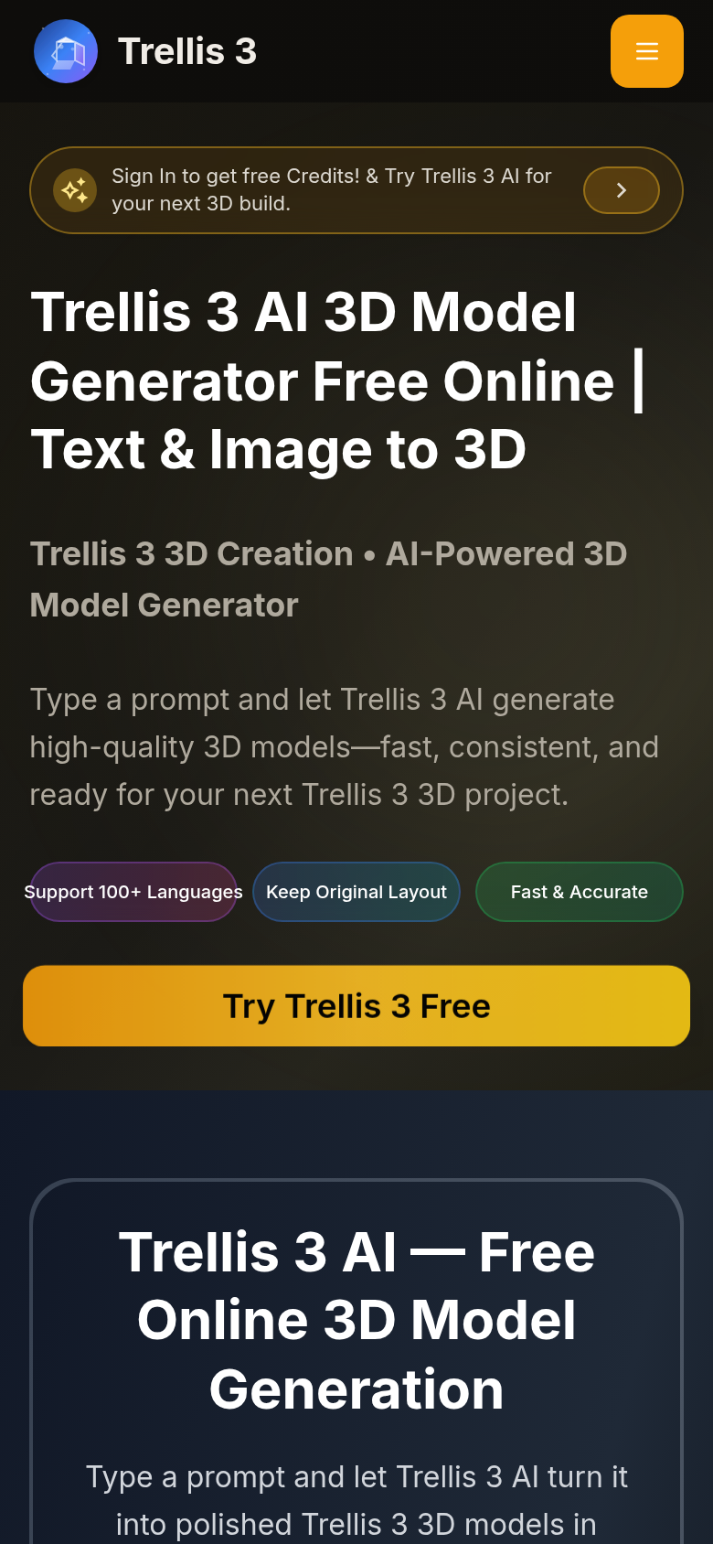 trellis3.com mobile capture of the first page