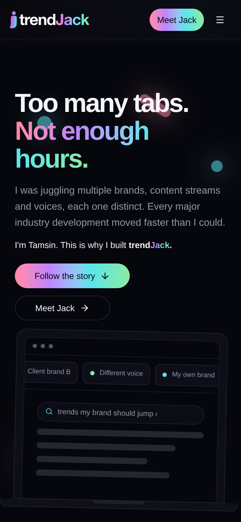 trendjack.io mobile capture of the first page