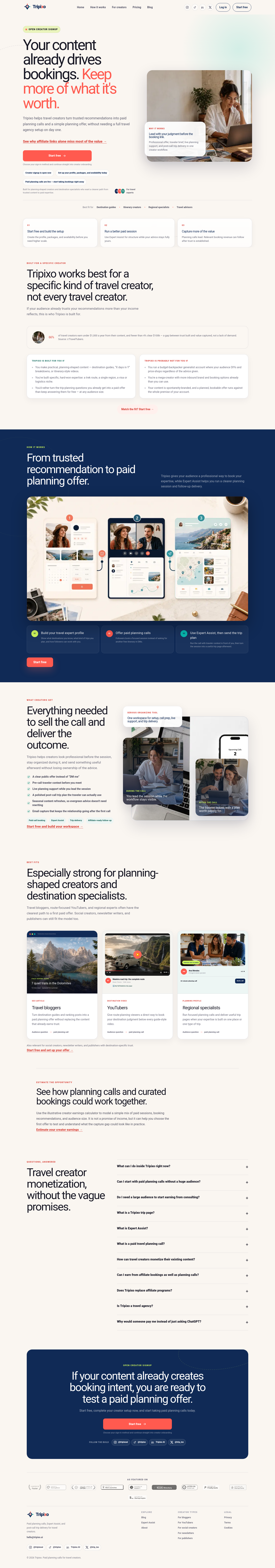 Nav section of tripixo.ai