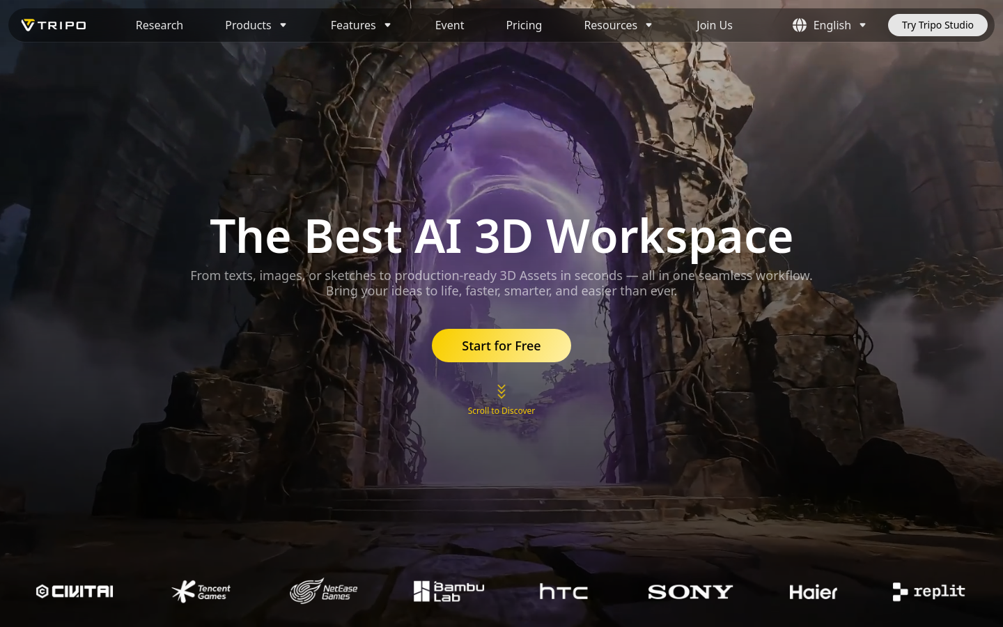 Nav section of tripo3d.ai