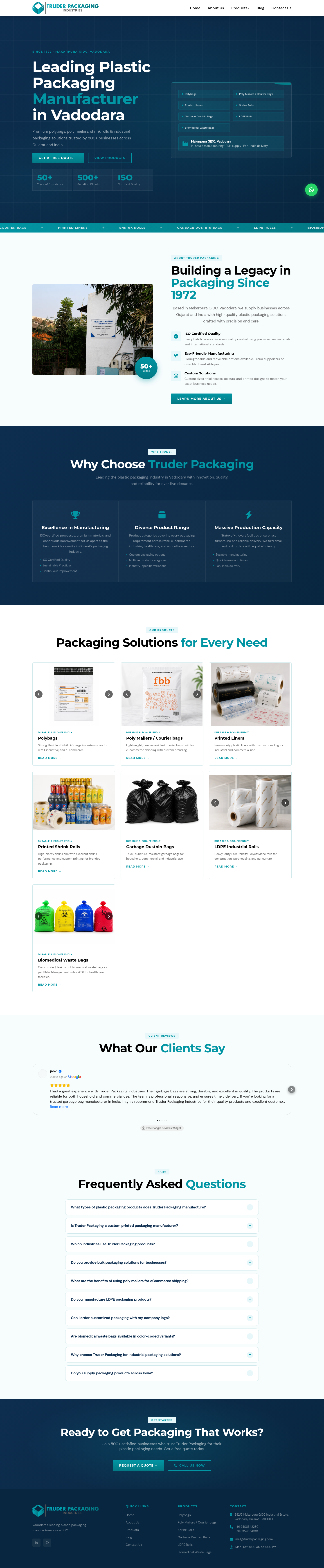 Nav section of truderpackaging.com