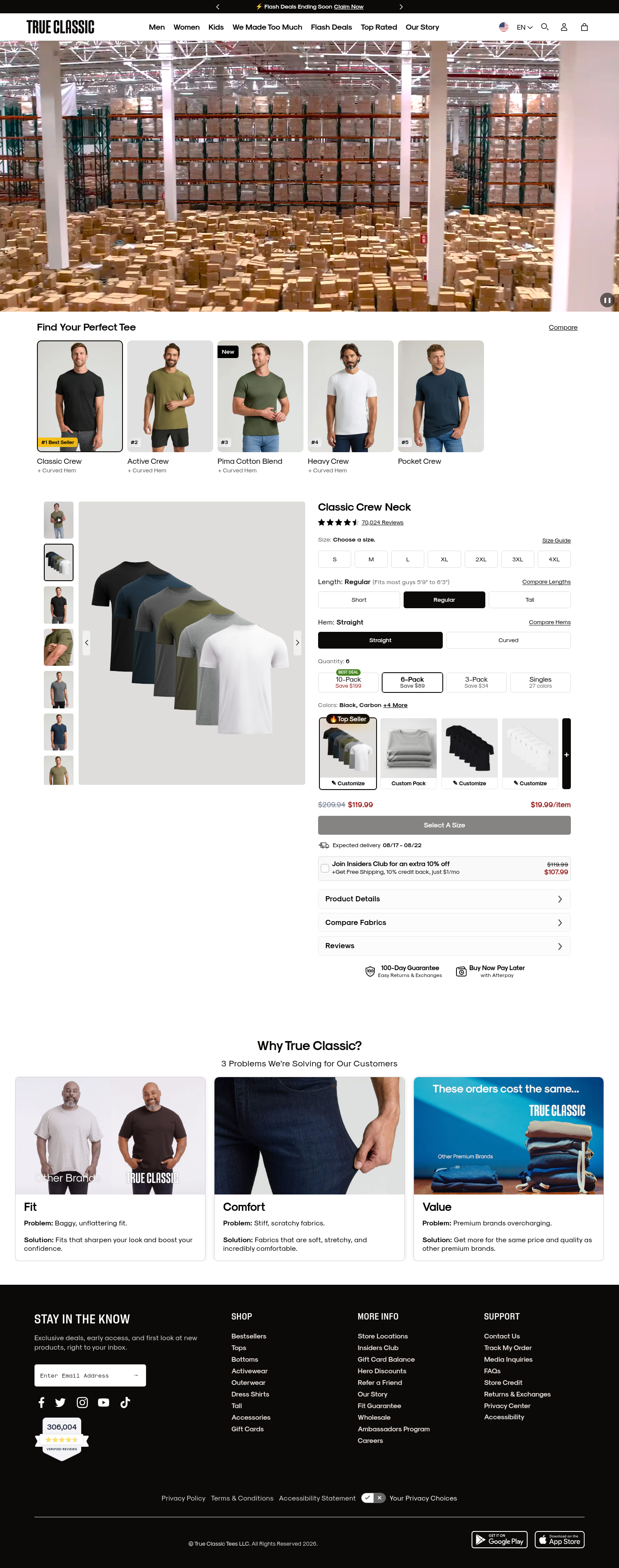 Comparison section of trueclassictees.com