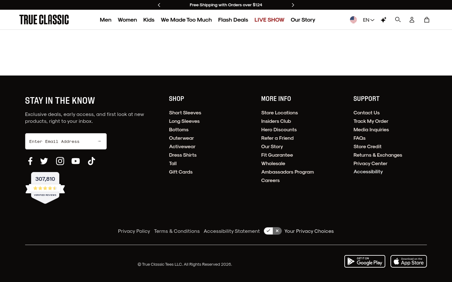 trueclassictees.com desktop capture of the first page