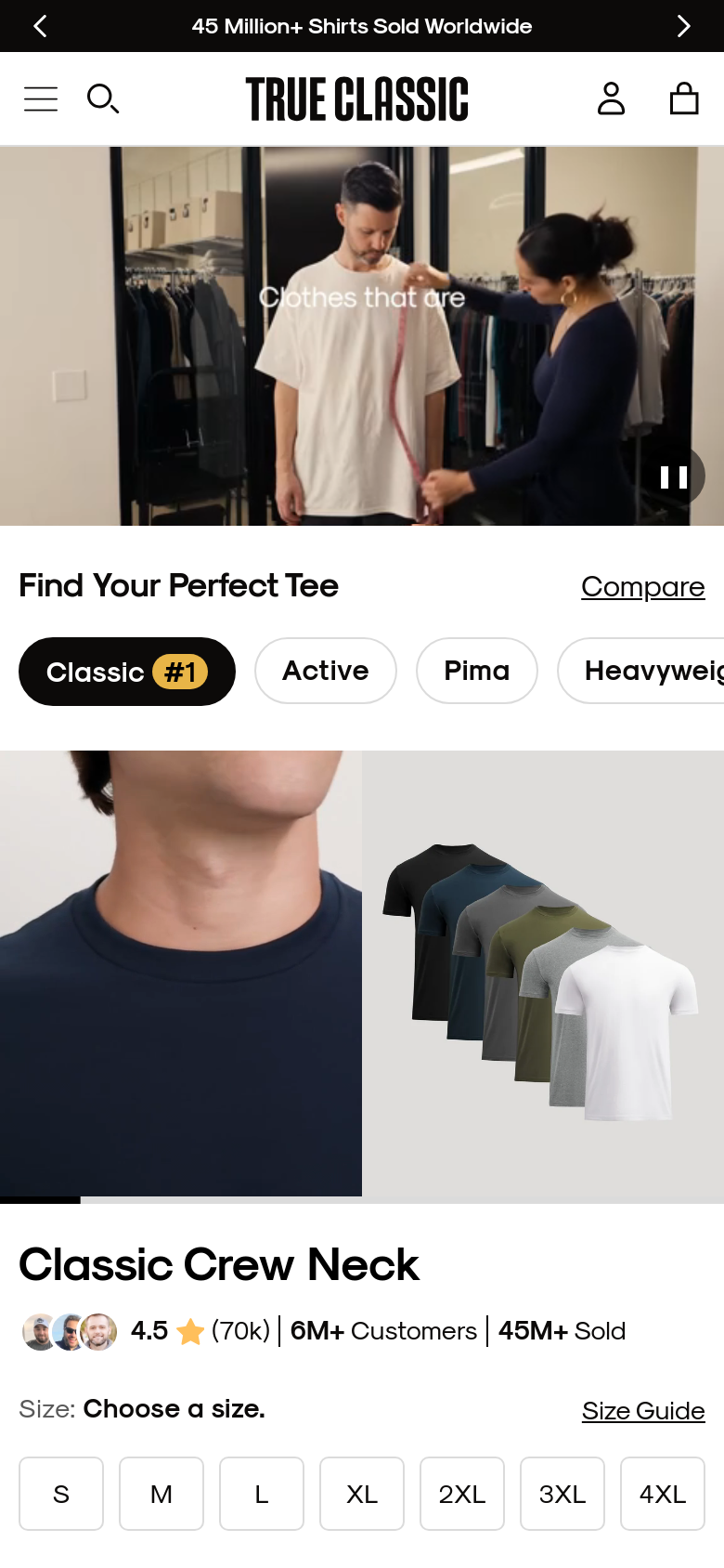 trueclassictees.com mobile capture of the first page