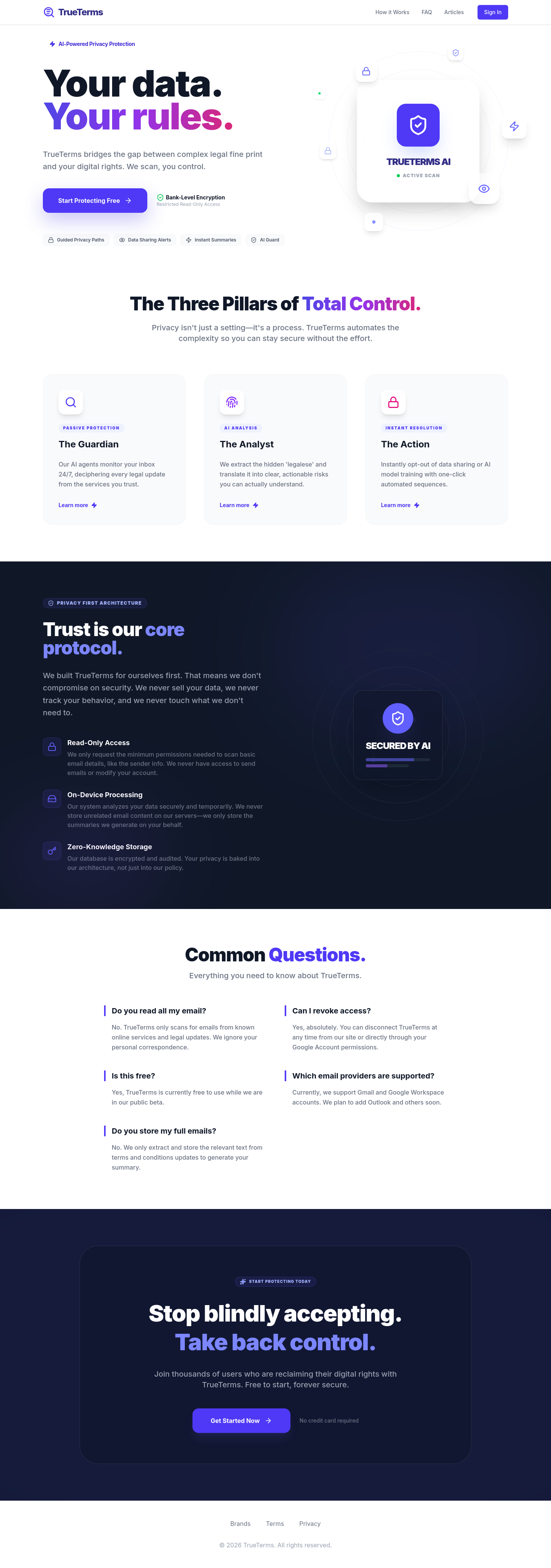 Nav section of trueterms.ai
