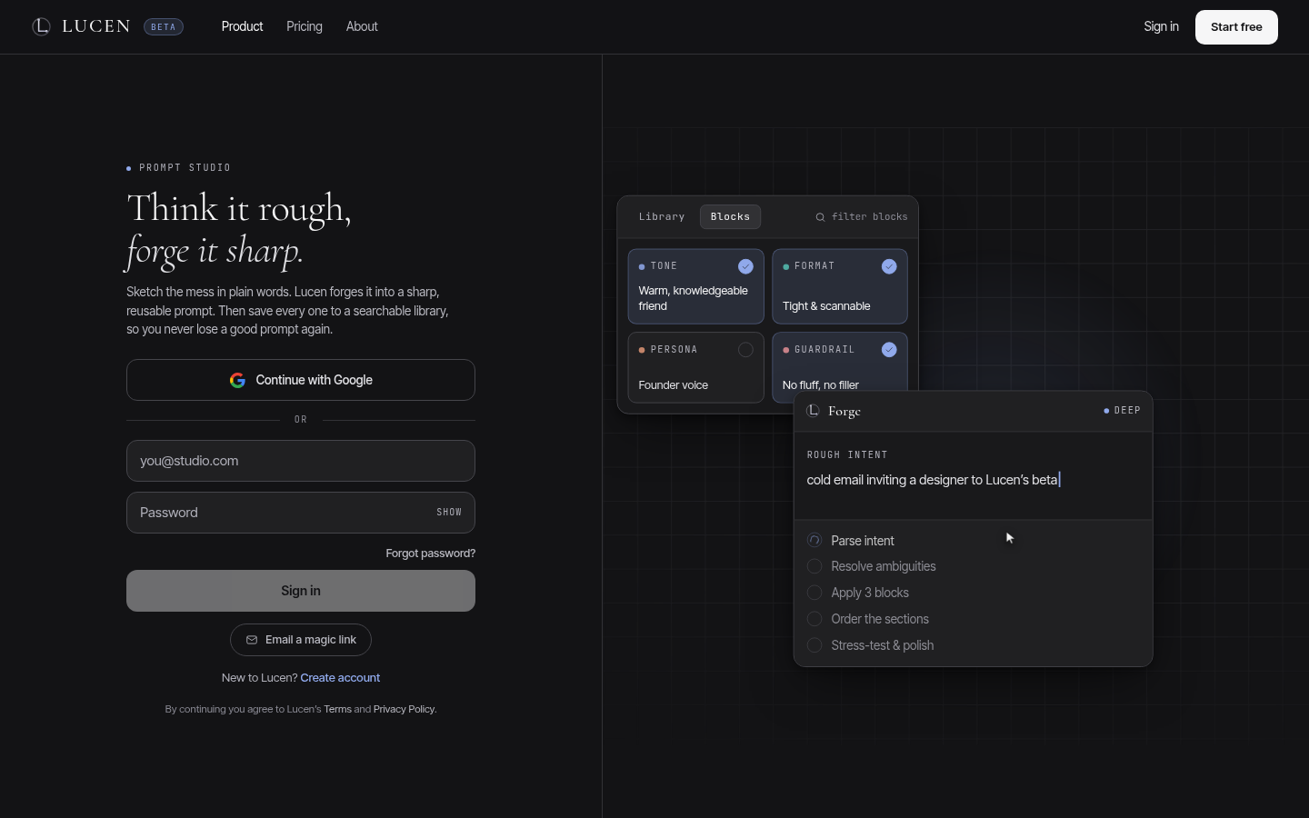 trylucen.io desktop capture of the first page