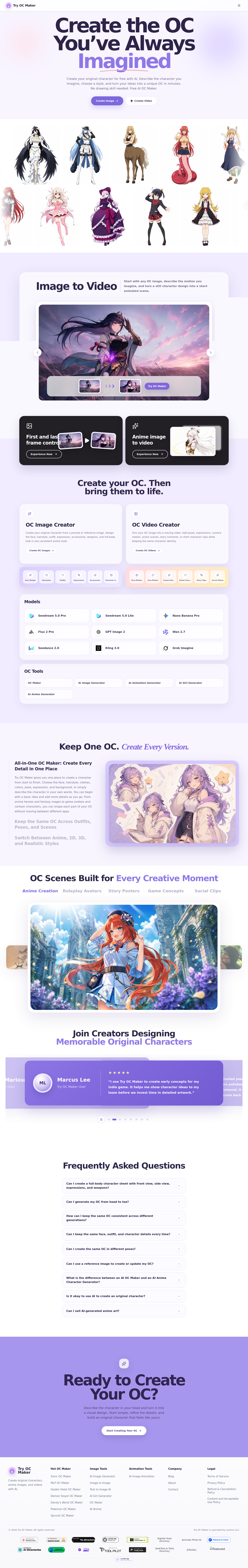 Nav section of tryocmaker.com