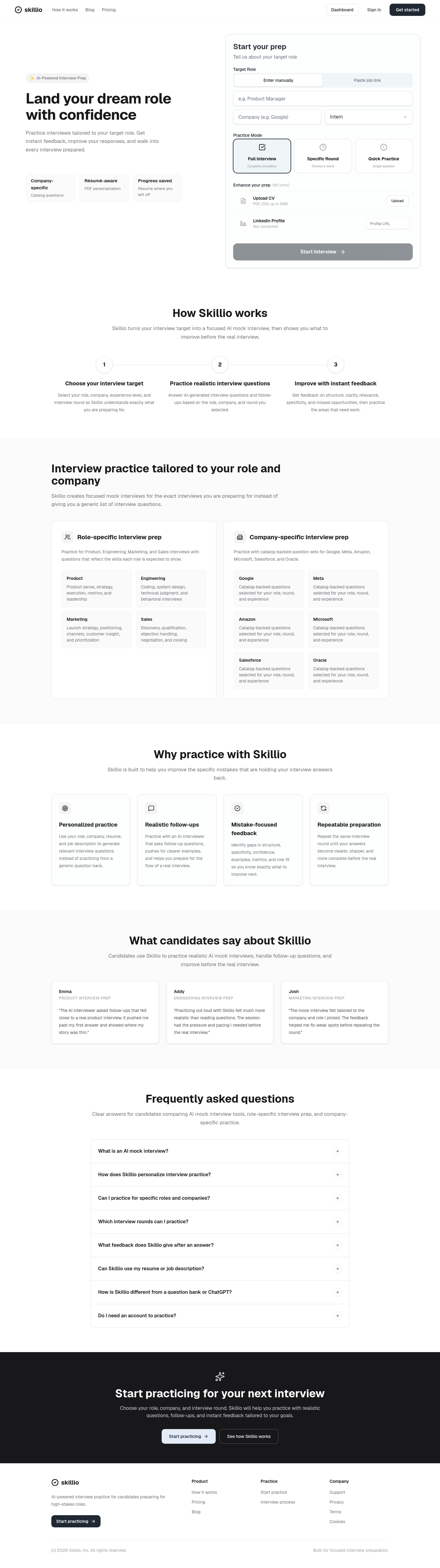 Nav section of tryskillio.com