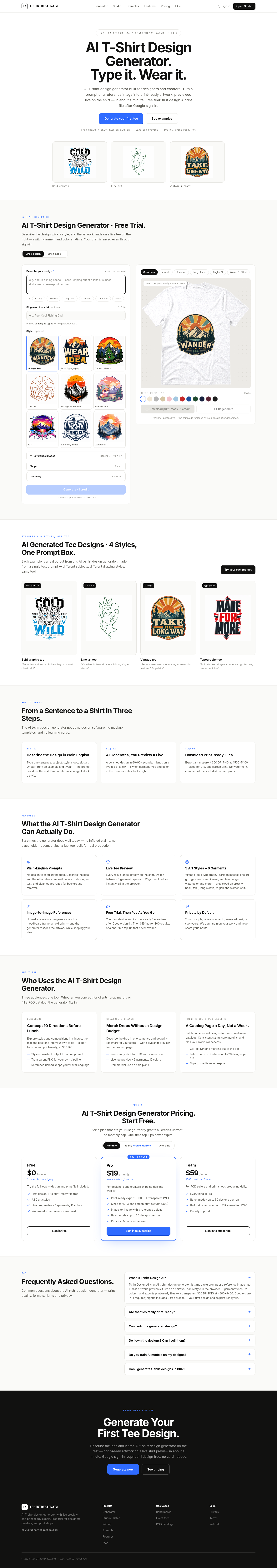tshirtdesignai.com — The Pricing Page