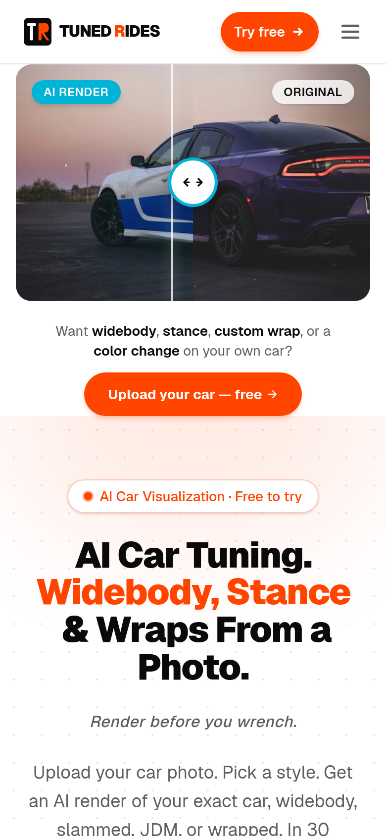 tunedrides.com mobile capture of the first page