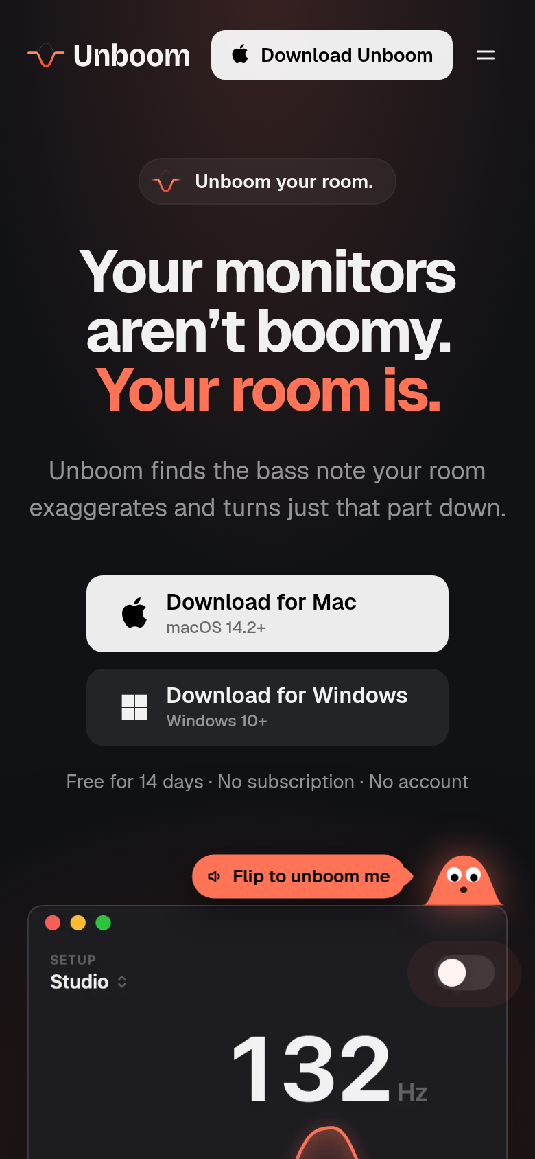 unboom.app mobile capture of the first page