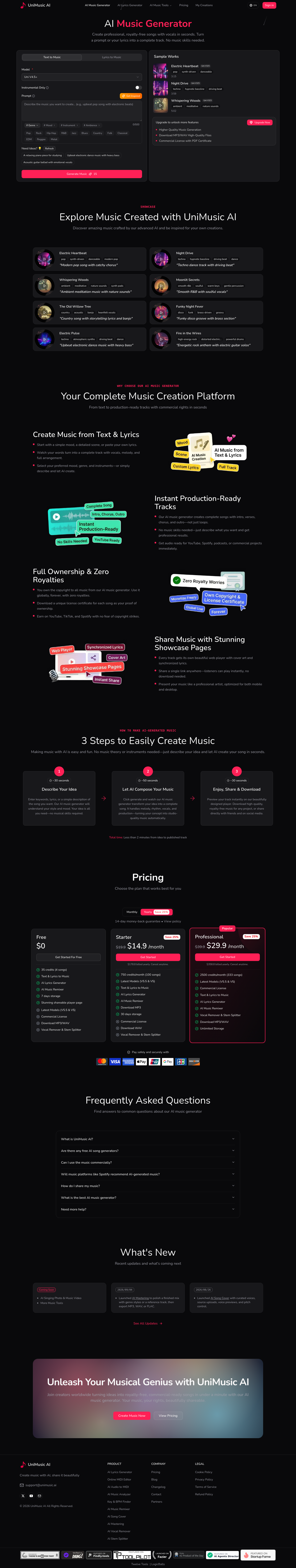 Nav section of unimusic.ai