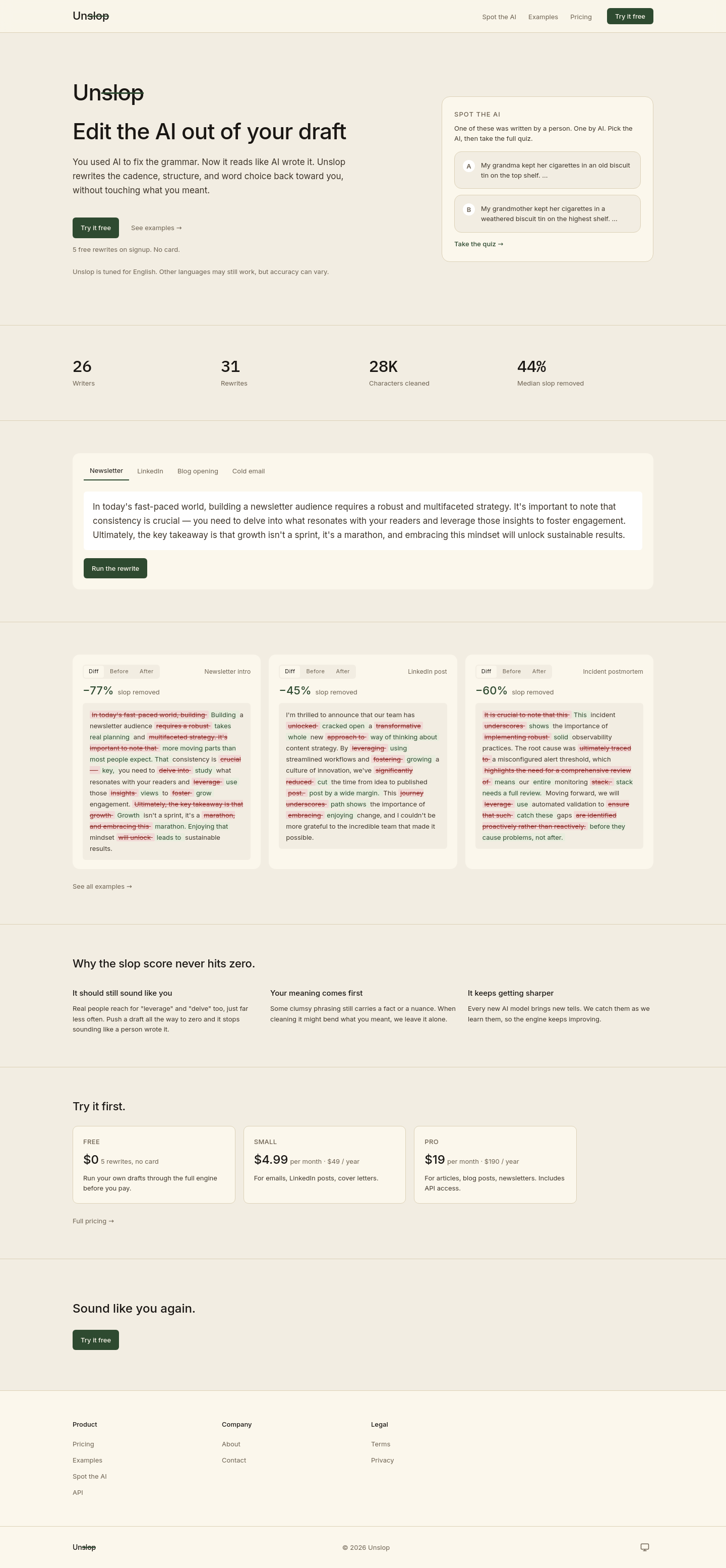 Nav section of unslopai.com