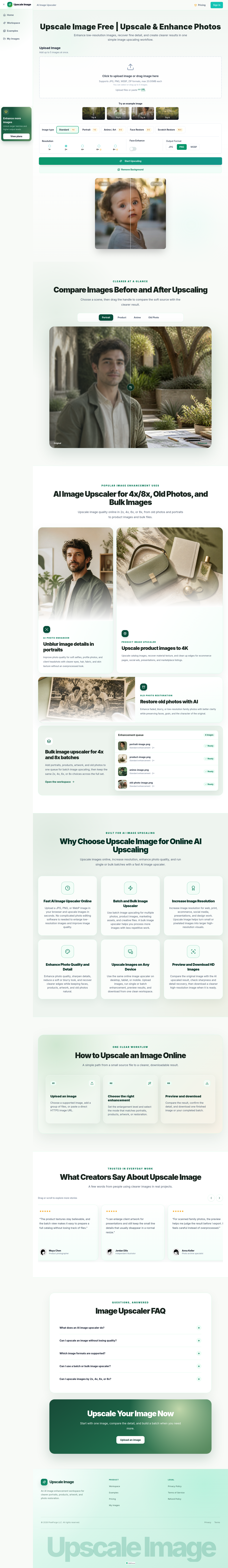 Hero section of upscaleimg.org