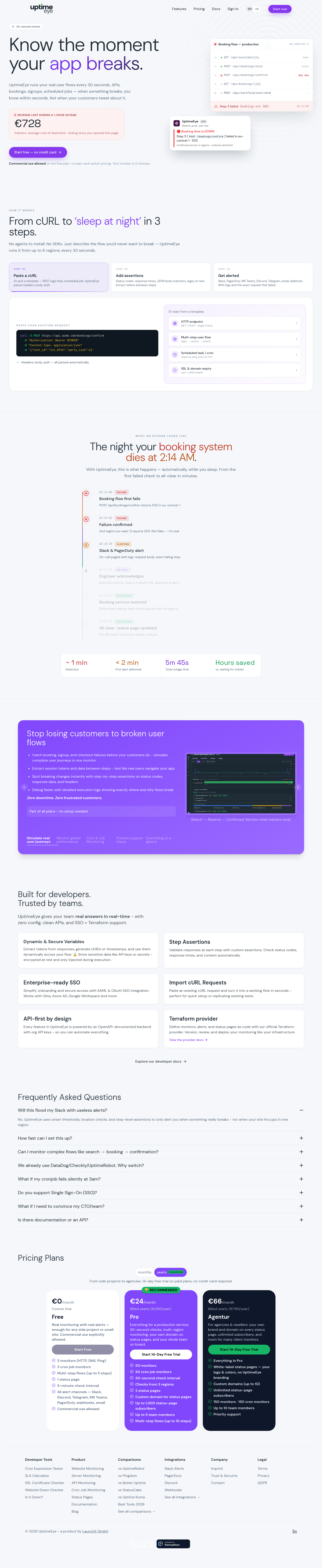 Nav section of uptimeeye.com