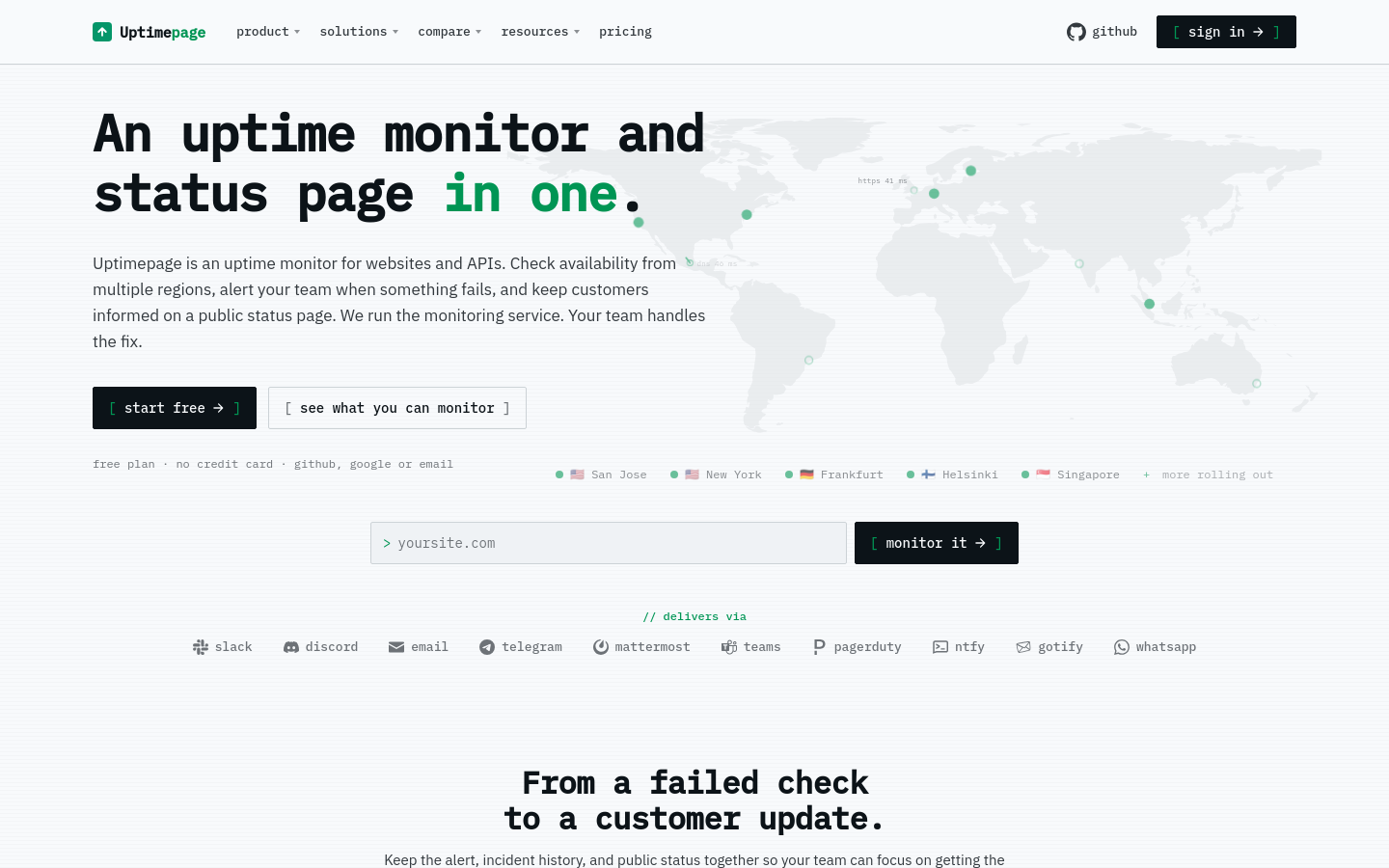 uptimepage.dev desktop capture of the first page