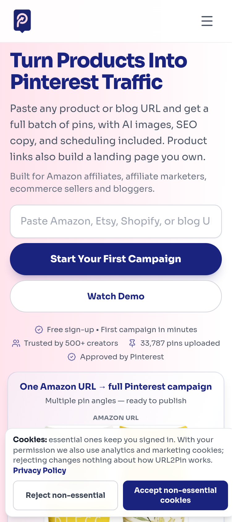 url2pin.com mobile capture of the first page