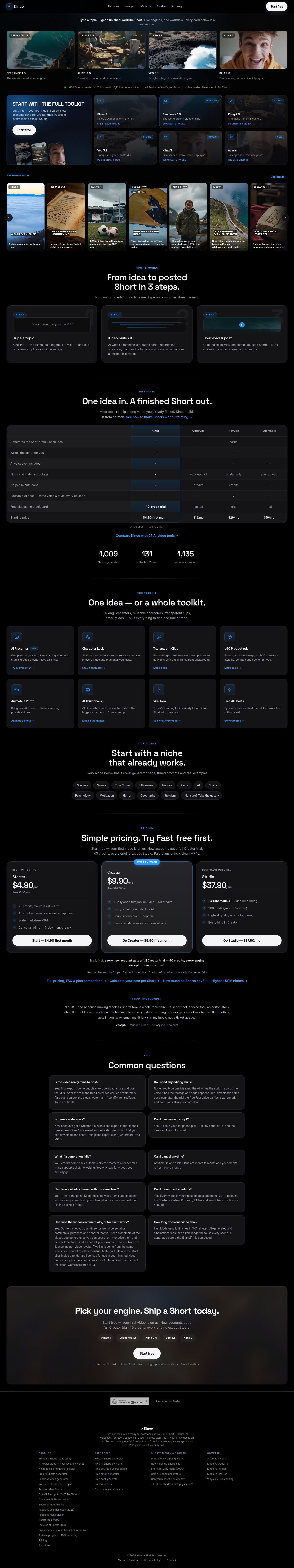 Nav section of usekineo.com