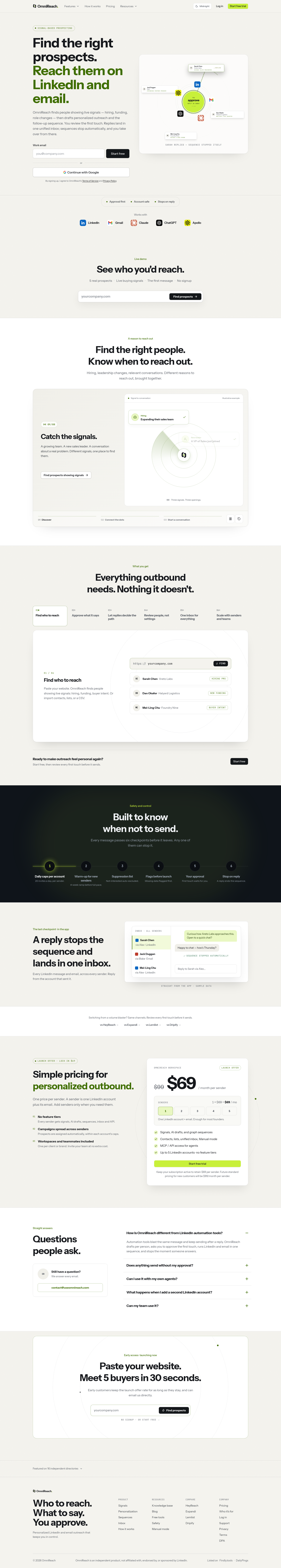 useomnireach.com — Hero + Logo Wall + Pricing + FAQ