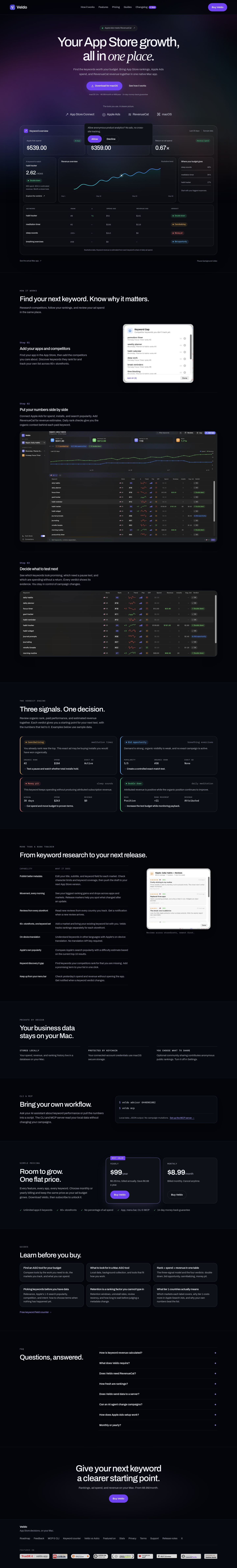Nav section of veldo.app