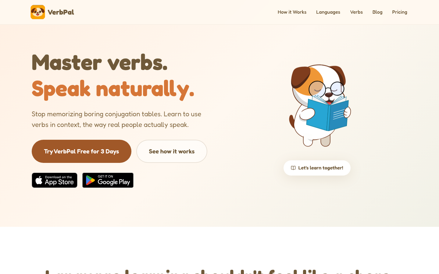 verbpal.com desktop capture of the first page