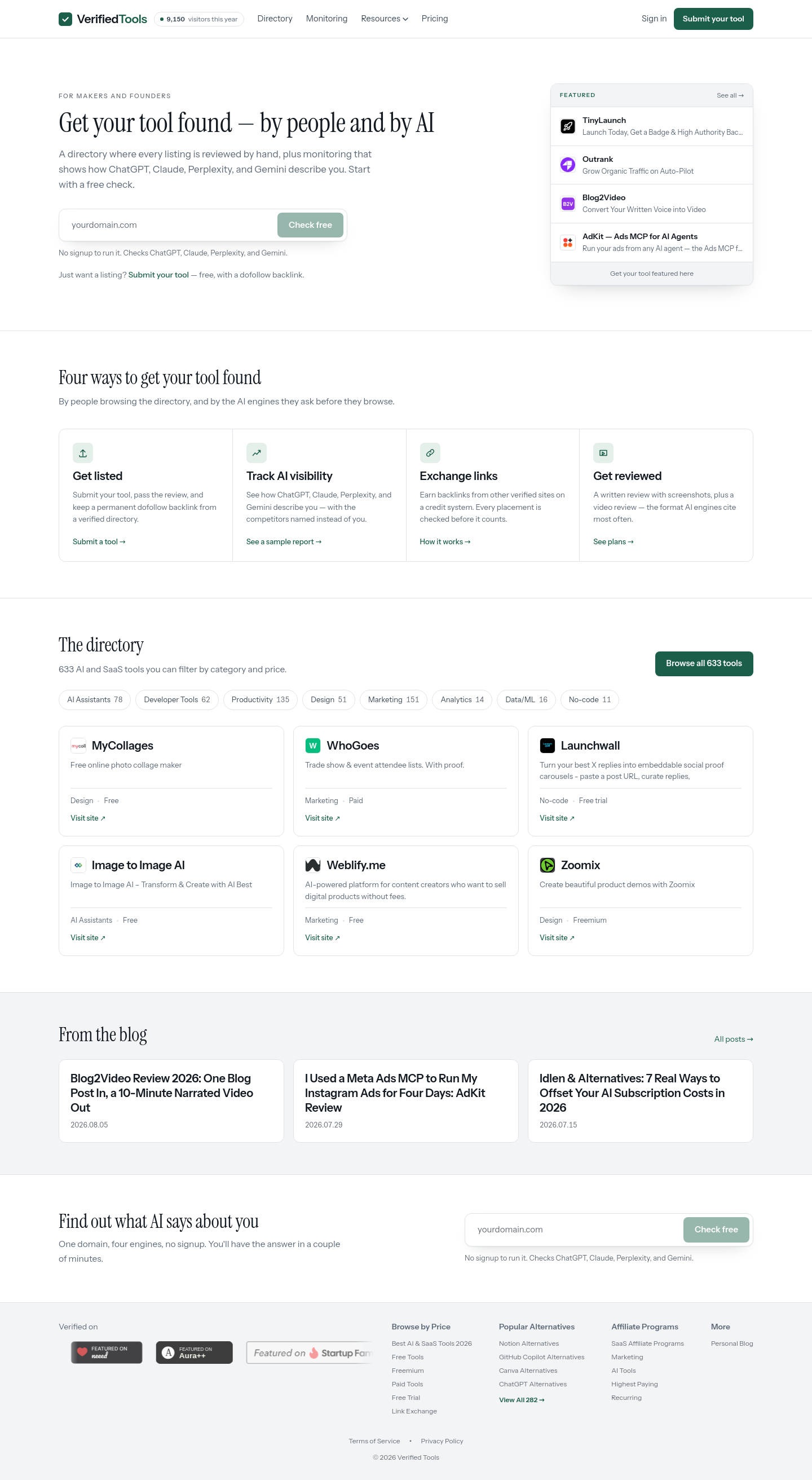 Nav section of verifiedtools.info